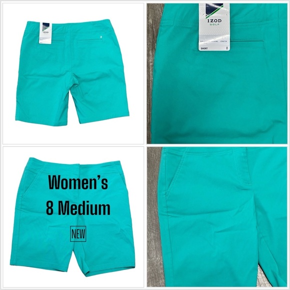 Women’s IZOD Golf 8 Medium Shorts Chino Khakis Mint Bermuda Stretch Sun Control - Picture 1 of 10